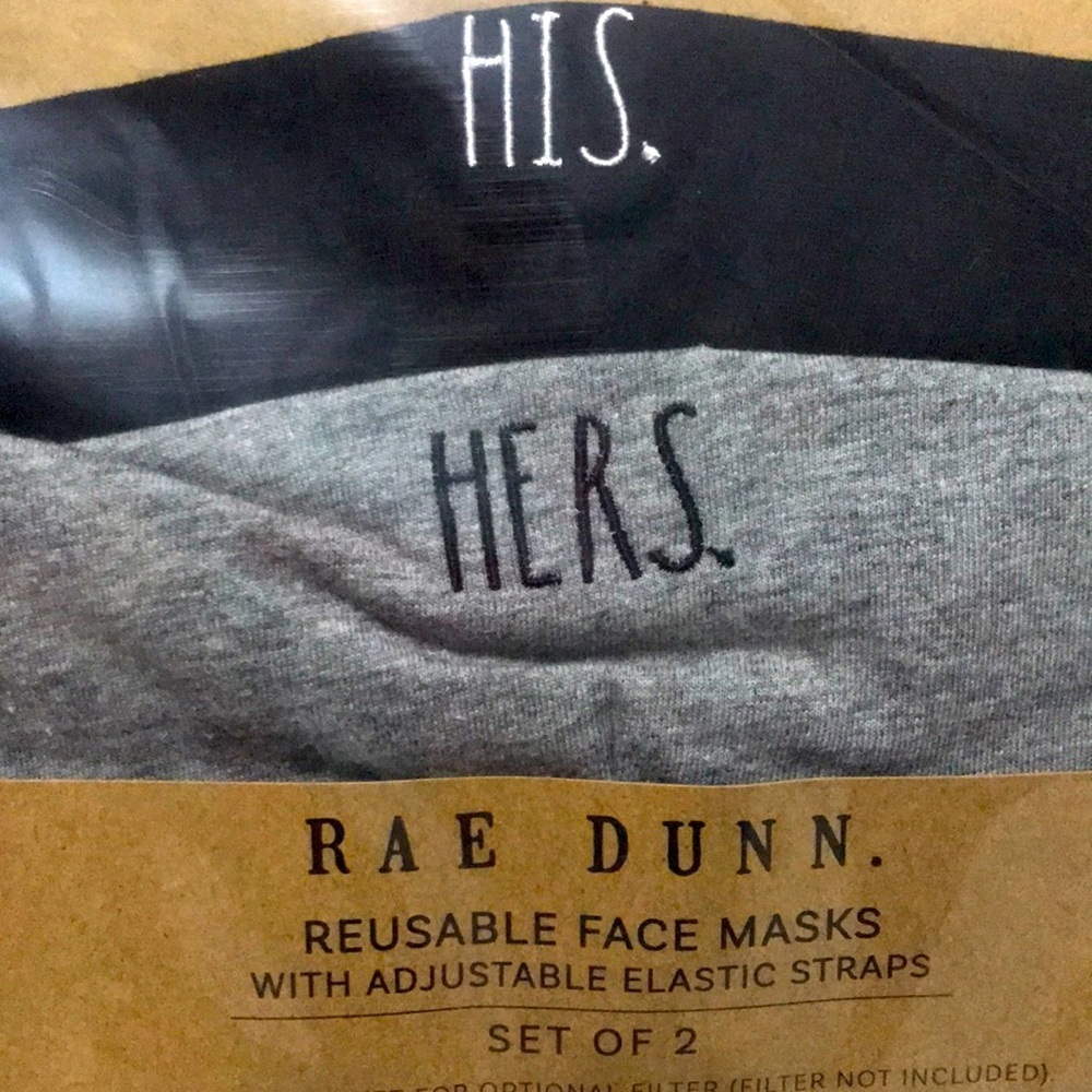 New HIS HERS RAE DUNN FACE MASKS SET OF 2